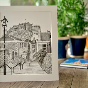 Edinburgh Castle, The Vennel, Edinburgh Art, Wall Decor, Edinburgh Drawing, Scotland Art, Illustration, Art Print, Edinburgh City