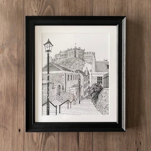 Edinburgh Castle The Vennel Edinburgh Art Scotland Drawing Wall Art Framed Art, City Art, Historic Scotland, Edinburgh City image 8