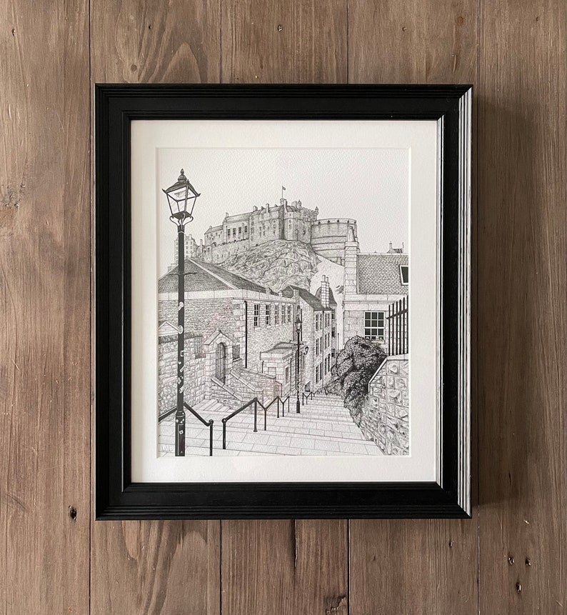 Edinburgh Castle The Vennel Edinburgh Art Scotland Drawing Wall Art Framed Art, City Art, Historic Scotland, Edinburgh City image 8