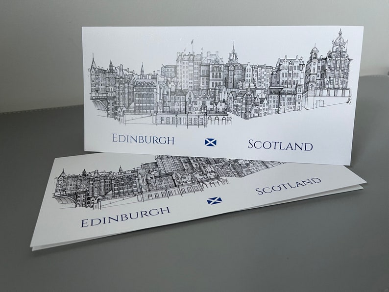 Edinburgh Card, Edinburgh Skyline, Edinburgh Greetings Card, Folded Card, Scotland, Old Town Drawing, Card, Greetings Card, Postcard image 3
