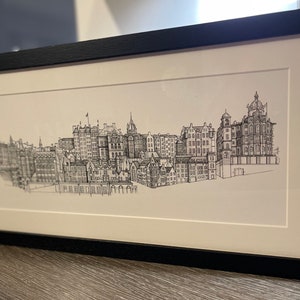 Edinburgh City Skyline, Old Town Panoramic, Cityscape, Drawing, Edinburgh Artwork, Scotland, Architecture Art, Unique Handmade Illustration