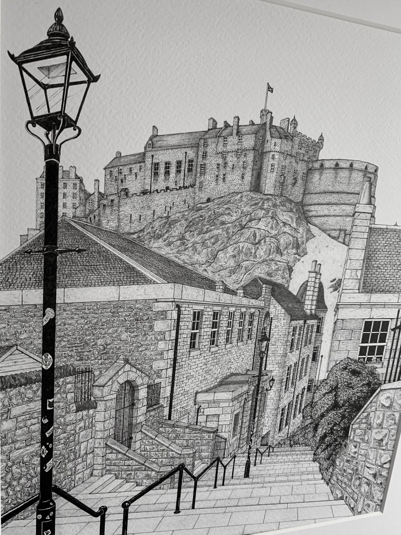 Edinburgh Castle The Vennel Edinburgh Art Scotland Drawing Wall Art Framed Art, City Art, Historic Scotland, Edinburgh City image 5