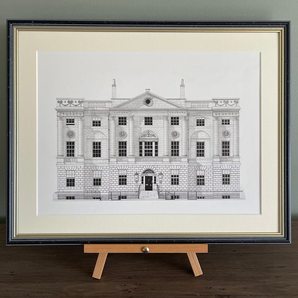 Original Drawing, Bute House, Edinburgh, Scottish Government Building, National Trust, Architecture Pen Drawing, Art Wall Decor