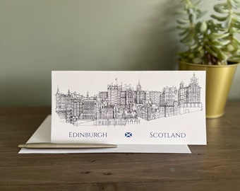 The Edinburgh Skyline, Greetings Card, Folded Card, Scotland, Edinburgh Old Town Drawing, Card, Greetings Card, Postcard
