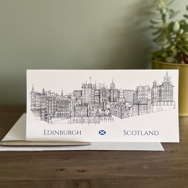 Edinburgh Card, Edinburgh Skyline, Edinburgh Greetings Card, Folded Card, Scotland, Old Town Drawing, Card, Greetings Card, Postcard