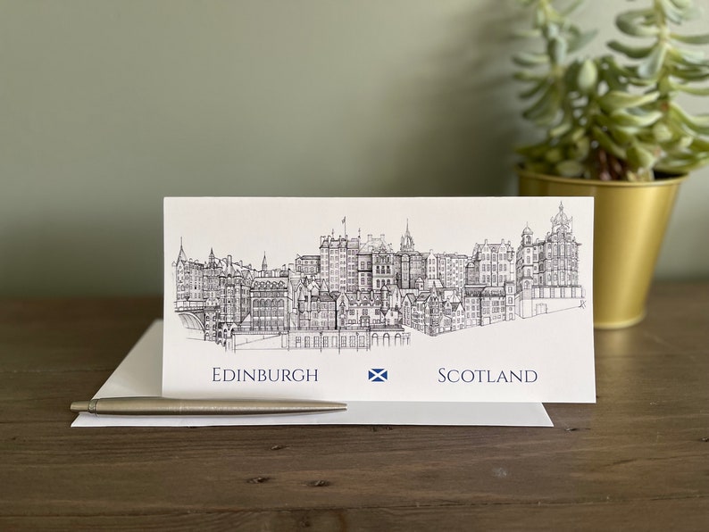 Edinburgh Card, Edinburgh Skyline, Edinburgh Greetings Card, Folded Card, Scotland, Old Town Drawing, Card, Greetings Card, Postcard image 1