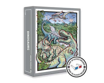 Dinosaurs 3D Jigsaw Puzzle, 500 Piece Jigsaw Puzzle with 3D Effect and Glasses, Dinosaur Puzzles, Dinosaur Jigsaw, T Rex Puzzle