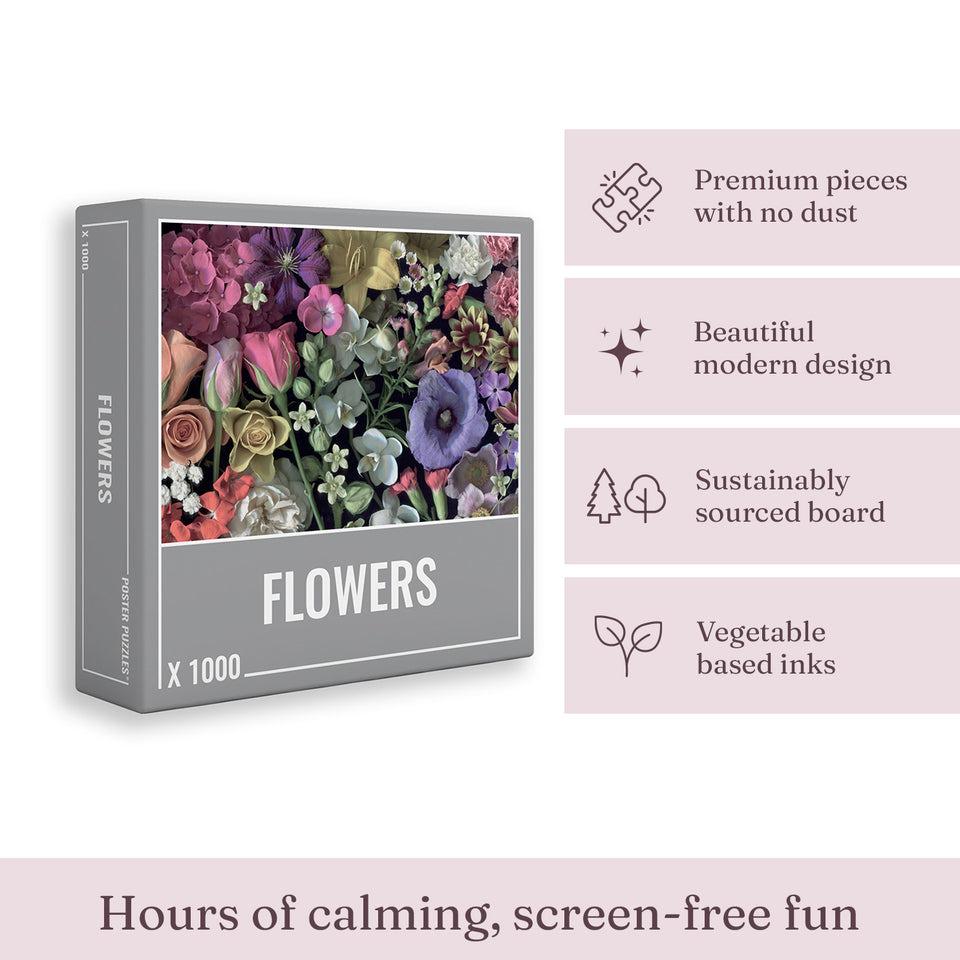 Frühlingsblumen-Puzzle 1000 Teile – Bunte Stickerei-Wildblumen Mit Fahrrad, Natur-Kunst Für Erwachsene