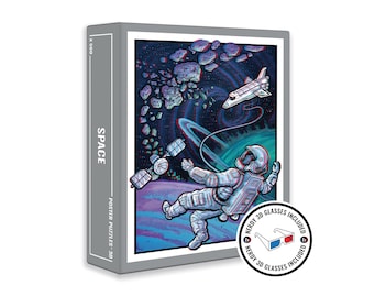 Space 3D Puzzle – Awesome 500-Piece Jigsaw Puzzle with 3D Effect and Retro Glasses! Made in Europe.