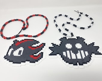 Shadow and Eggman Logos Perler Bead Necklaces