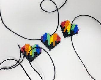 Rainbow Pride Heart Perler Bead Necklace