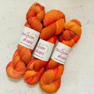 Pumpkin -  hand dyed sock yarn. Superwash merino wool & nylon indie dyed sock yarn. Ready to ship. Free Shipping. 100 grams