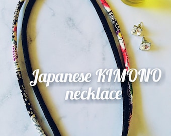 Japanese KIMONO cord necklace | BLACK Kimono multi, Kimono accessory, chirimen, modern, minimalist, gift for her, Mothers day gift, 謹賀新年