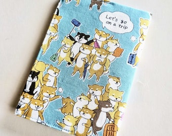 Fabric Passport cover | Shibainu柴犬, light Blue, Gift for traveler, dual citizenship, gift for dog person, holiday gift, unisex gift, 謹賀新年
