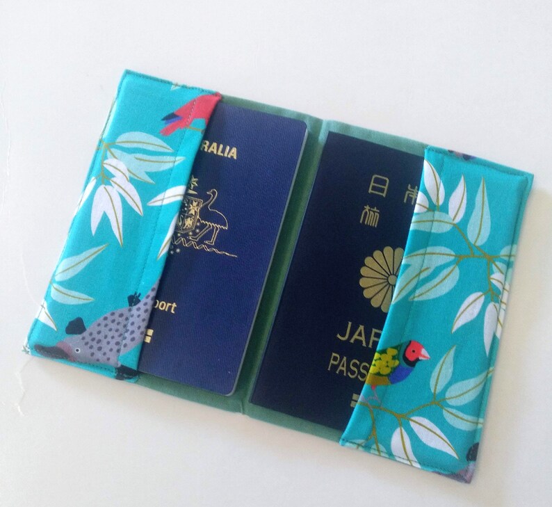 Fabric Passport Cover Australian Animal, Teal, birds & animals, Gift for traveler, dual citizenship, graduation gift, BF gift, Xmas, 謹賀新年 image 3