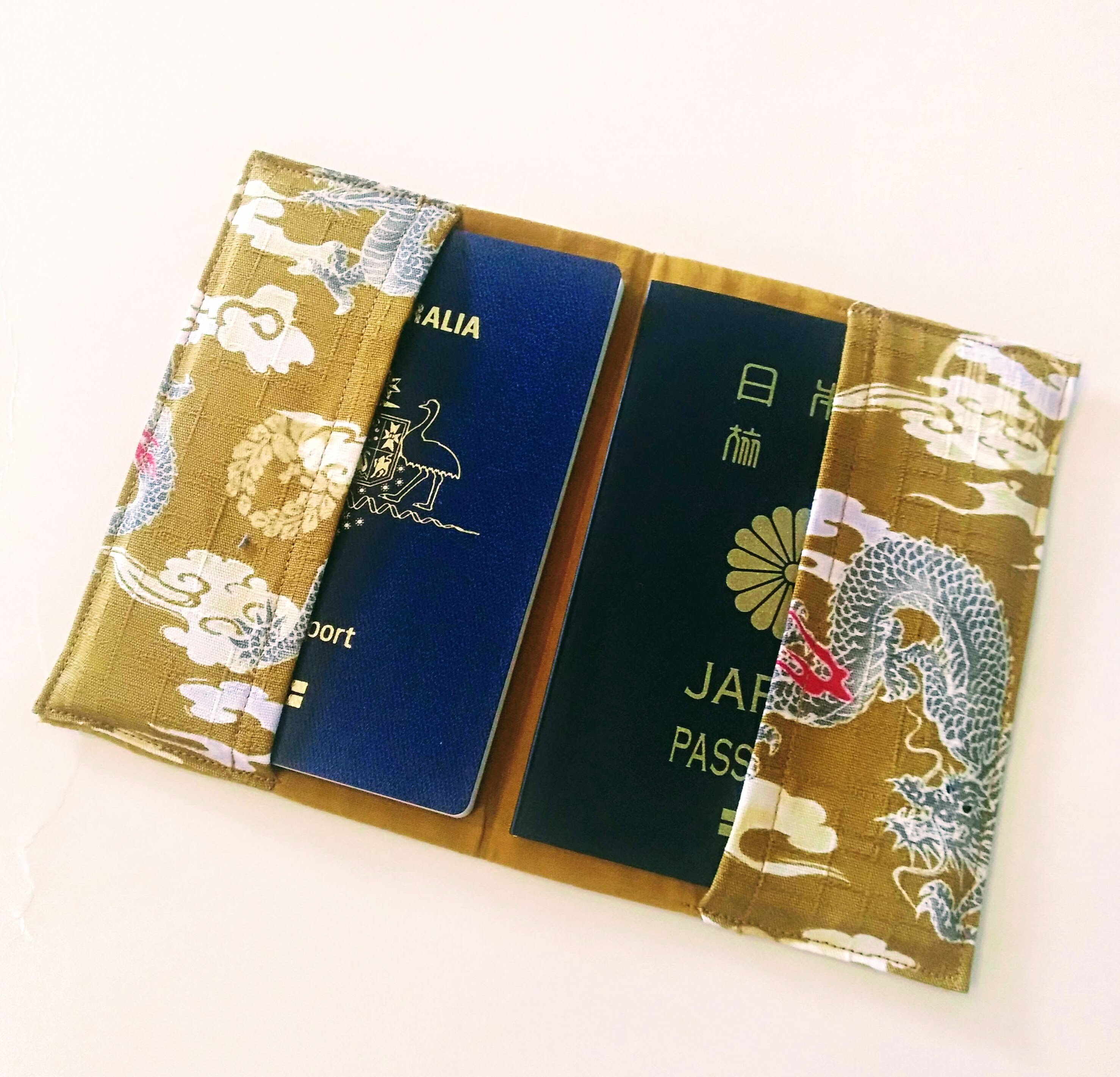Japanese fabric Passport cover DRAGON Mustard yellow Gift Etsy