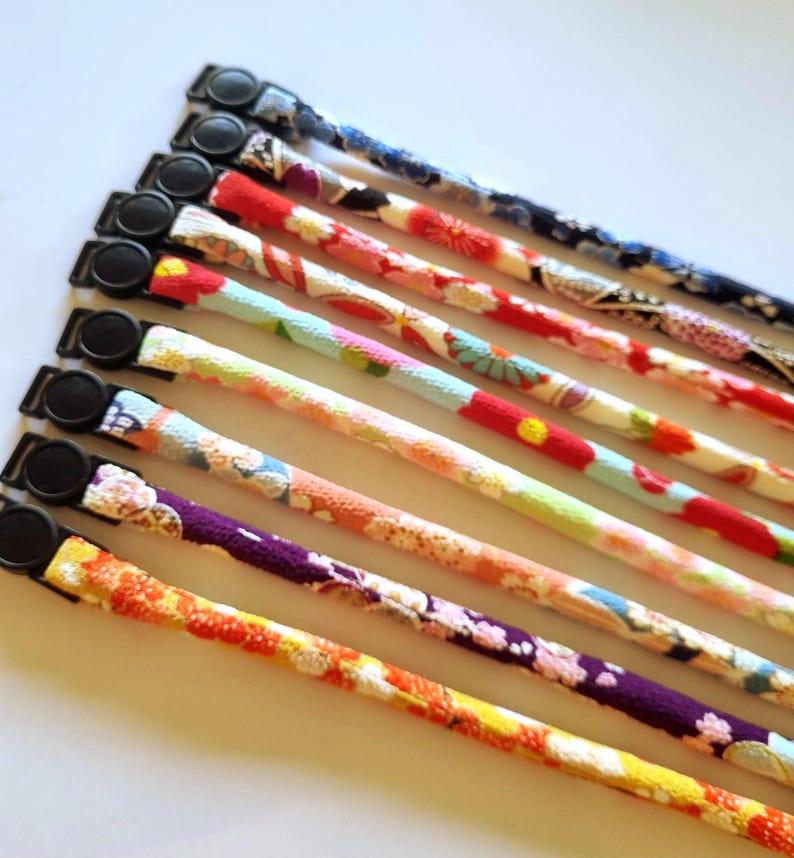 ADULT cat collar Japanese style | kimono cord, breakaway buckle, NEKO, gift for cat, gift for cat person, Valentine, Lunar New Year, Xmas image 2