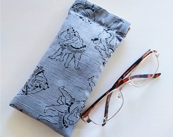 LAST STOCK | Fabric Glasses Sleeve | Sumo wrestler, 相撲力士, Grey, Japan fabric, Padded Glasses case, Reading Glasses, Sunglasses, unisex gift