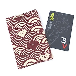 Fabric card holder | Red, WAVE 青海波seigaiha, CAT,  Business card, credit card, Railway pass, card wallet, gift for her, cat lover gift, Xmas