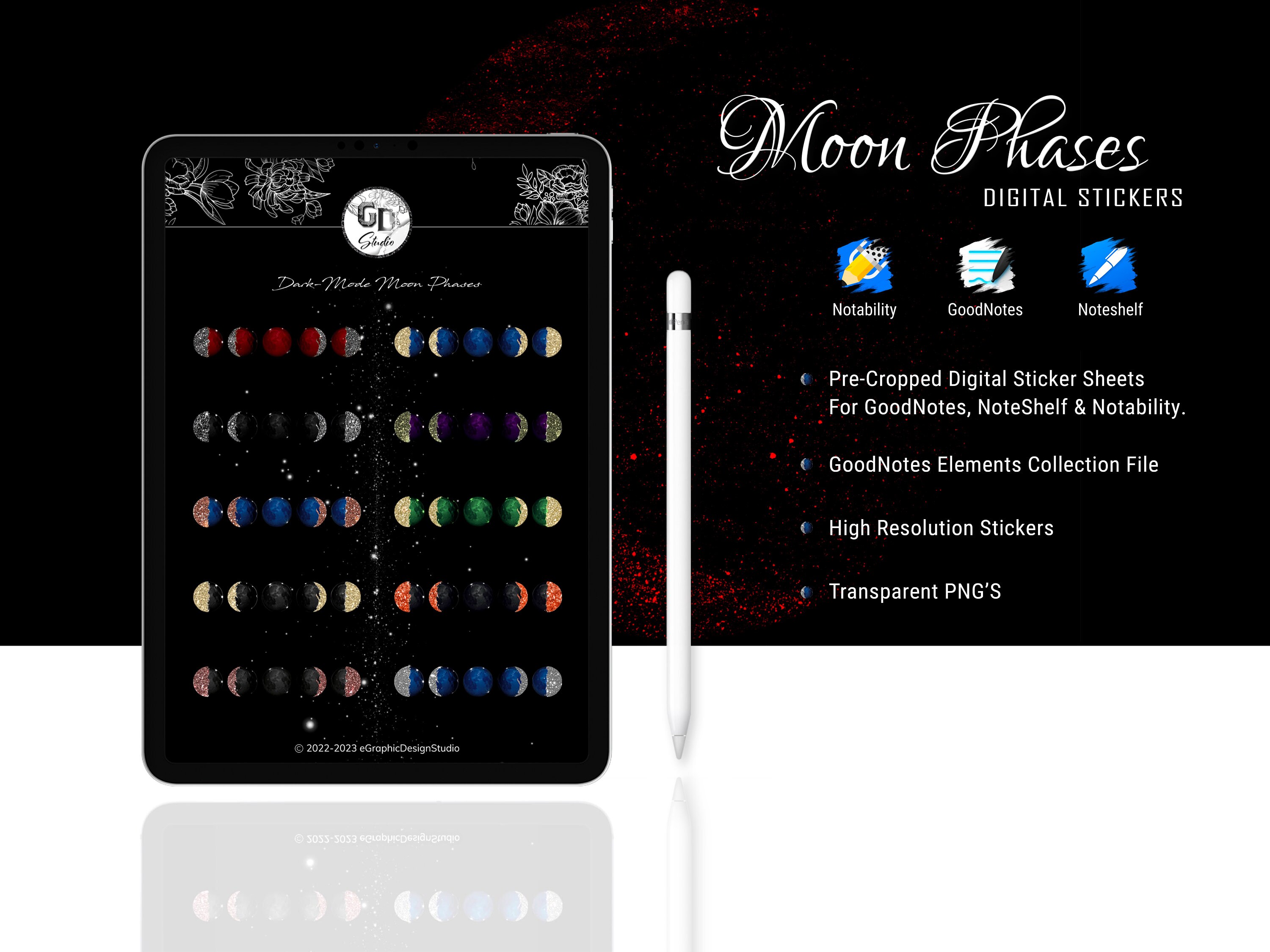 Moon Phases Digital Stickers for Goodnotes Noteshelf Notability Pre ...