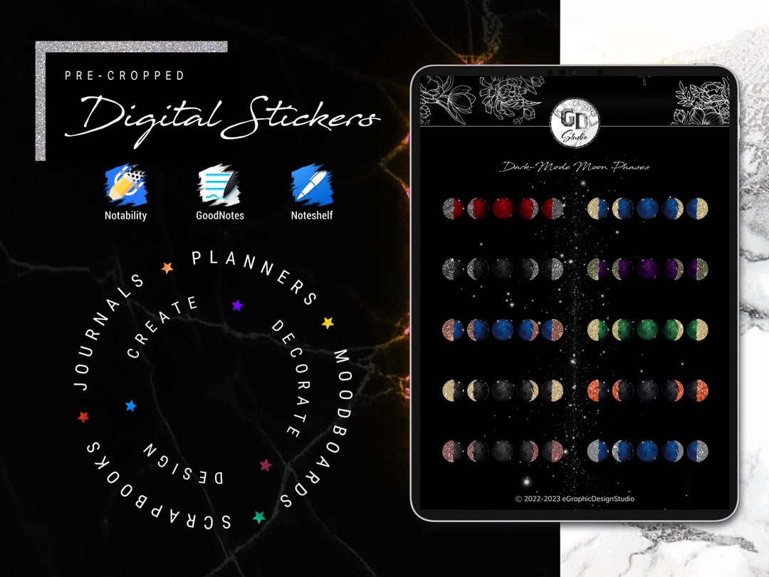Moon Phases Digital Stickers | Celestial Planner, Goodnotes, Notability ...