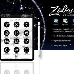 Zodiac Sign Digital Stickers for GoodNotes NoteShelf and Notability  Pre-cropped  Printable PNG  Astrological Sign  Celestial Stickers