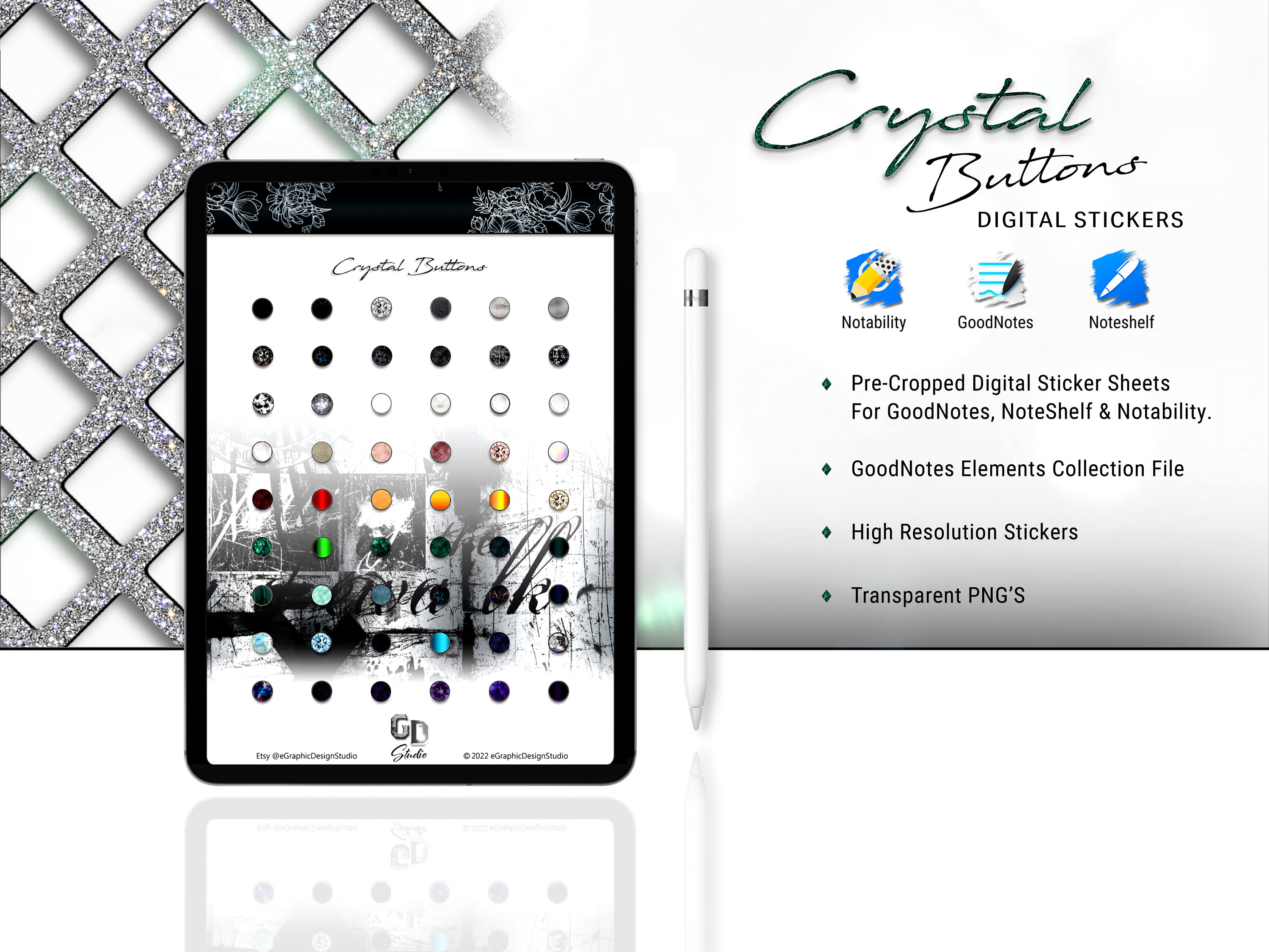 Crystal Buttons Digital Stickers for Goodnotes Noteshelf Notability Pre ...