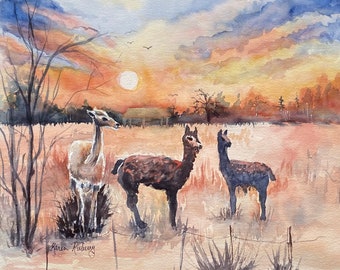 Moonlit Llamas - NEW Watercolor