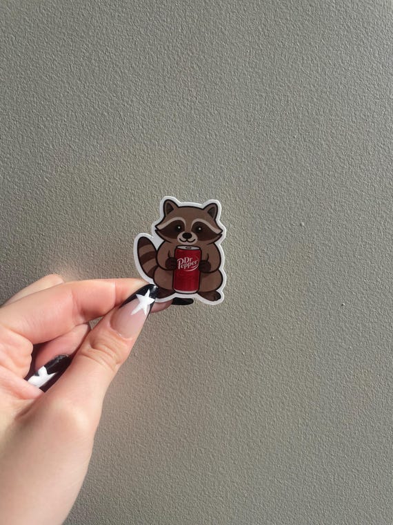 Raccoon with Dr Pepper Sticker | Cute Animal Vinyl Sticker | Funny Aesthetic Decal | Dr Pepper gift