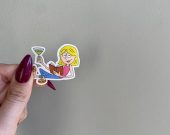 Lizzie McGuire Sticker • Reading with Martini Vinyl Decal • Cute Laptop Water Bottle Sticker
