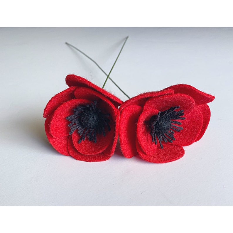 Single Stem Anemone Red Felt Anemone Felt Flower Bouquet Etsy