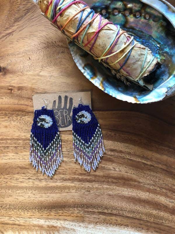 Moonbeam //navy Beaded Fringe Earrings Etsy