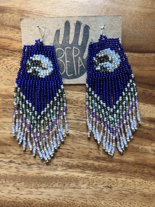 Moonbeam //navy Beaded Fringe Earrings Etsy