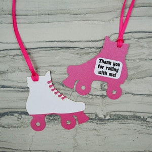 Roller Skate Party Favor Gift Tags in Bright Pink - Skating Birthday Party - Skate Theme - Favor Tag - Thank you tag -- Set of 12