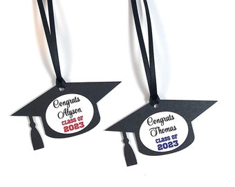 Graduation Cap Favor Gift Tags - Personalized - Set of 20 - Gift Tag - Party Favor Tag - Graduation - Class of 2024 -  Thank you tag