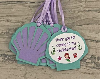 Mermaid Party Theme Shell Thank You Favor Tags - Favor Gift Tags - Gift Tag - Party Favor Tag - Thank you tag - Set of 12