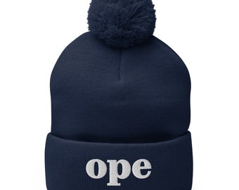 Ope Embroidered Pom Pom Beanie: Midwestern Winter Hat