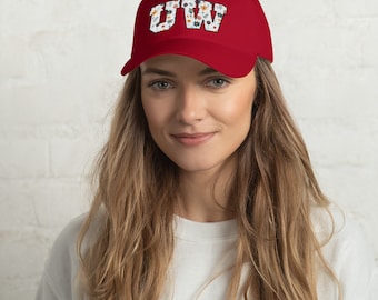 Floral UW Baseball Hat for University of Wisconsin College Students and Parents, Gift for College Kids