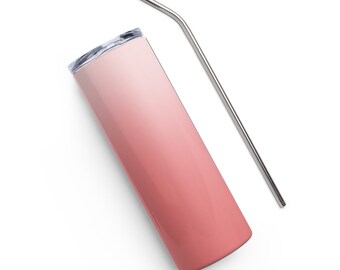 Pink Gradient Drink Tumbler, Stainless Steel with Straw and Lid