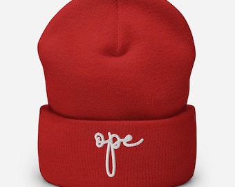 Ope Script Embroidered Beanie: Midwestern Winter Hat