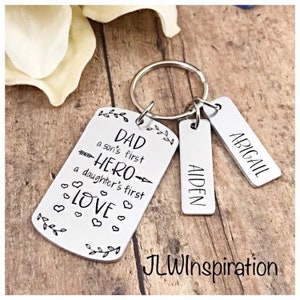 Personalized dad keychain, sons first hero, daughters first love, father's day present, christmas gift, daddy, childrens names, husband, son