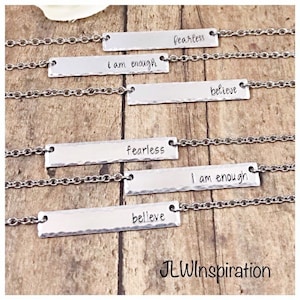 Personalized bar necklace, believe, fearless, i am enough, phrase, word, gift, present, mom, wife, sister, girlfriend, daughter, grandma
