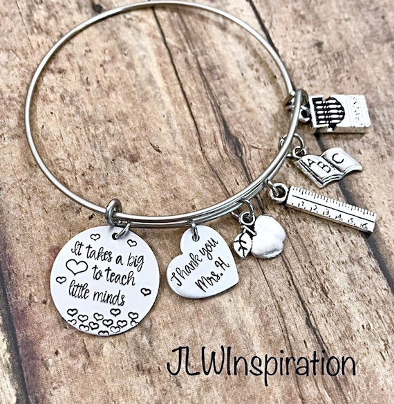Personalized teacher bangle bracelet