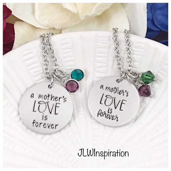 Personalized a mother's love is forever necklace with birthstones