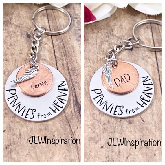 Personalized pennies from heaven memorial keychain