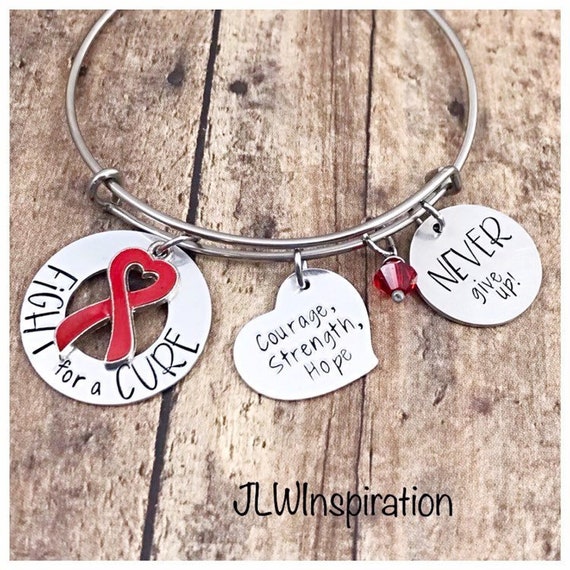Red heart awareness ribbon bangle bracelet