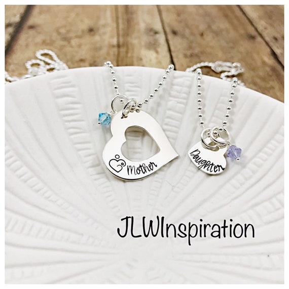 Sterling silver personalized mother daughter necklace set