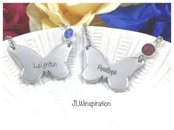 Personalized name and birthstone butterfly necklace, girl's jewelry