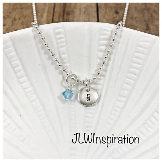 Sterling silver initial circle and birthstone necklace