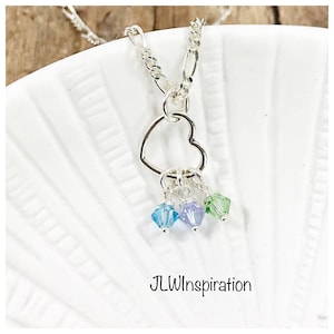 Sterling silver open heart and personalized birthstones necklace, christmas gift, birthday present, mom, wife, daughter, grandma, aunt